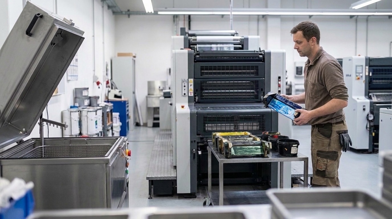 Drukinkt en verf automatisch verwijderen van onderdelen