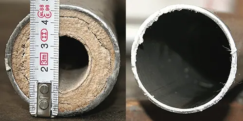 Koelleiding voor en na reiniging met de RWR